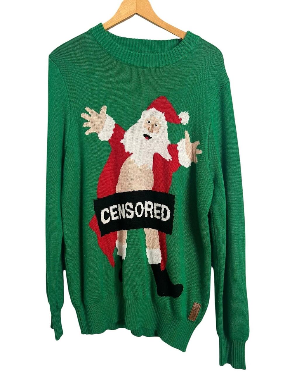 Tipsy Elves Sweater Mens XL Green Censored Santa Graphic Ugly Christmas Party